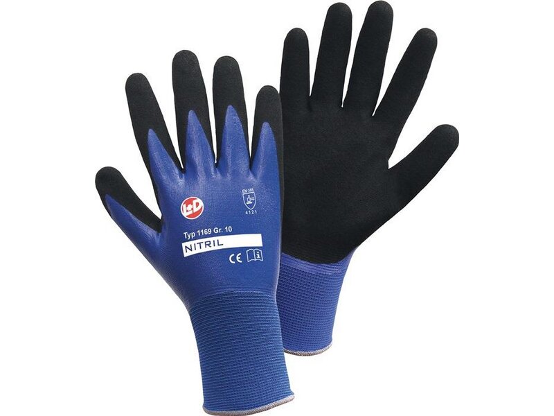 L+D / Handschuhe Nitril Aqua Gr.10 blau/schwarz Nyl.m.dop.Nitril EN 388 Kat.II 