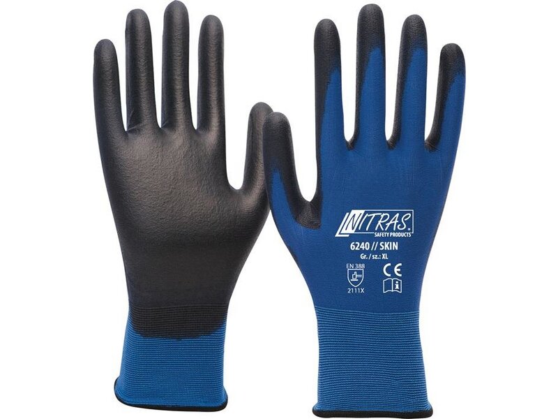 NITRAS / Handschuhe Nitras Skin Gr.XL blau/schwarz Nyl.mitPUR EN 388 Kat.II 