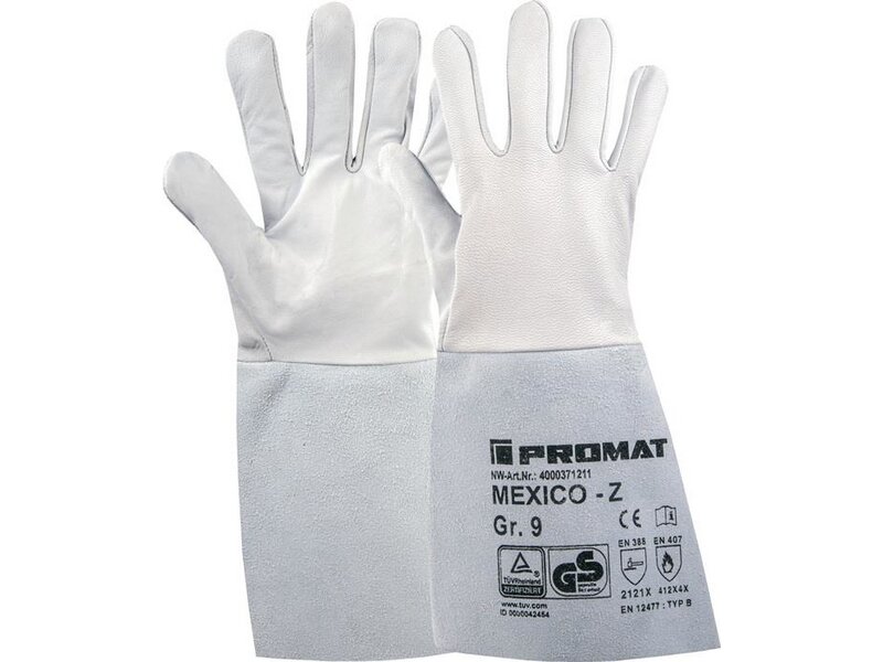 PROMAT / Handschuh Mexico Z Gr. 9 Ziegennappaleder weiß 