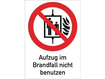 Verbotszeichen - Aufzug im Brandfall nicht benutzen!