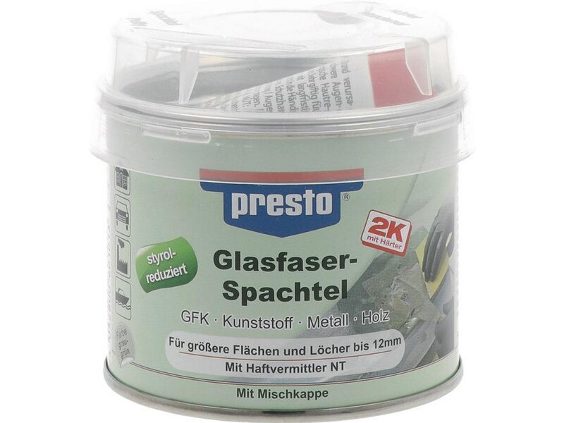 PRESTO / 2K-Glasfaserspachtel prestolith® ext.grau-grün,Härter rot 250g Dose 