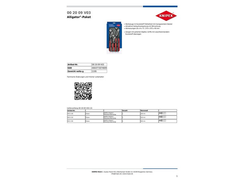 KNIPEX / Zangensatz Alligator® -Paket Inh.3tlg.pol.Kunststoff-Tiefziehteil 