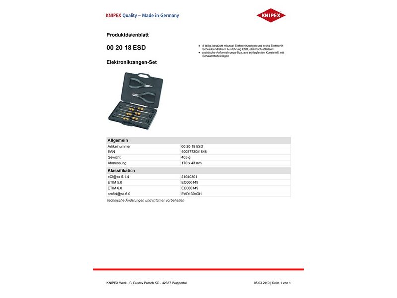 KNIPEX / Elektronikwerkzeugsatz ESD 8tlg. 