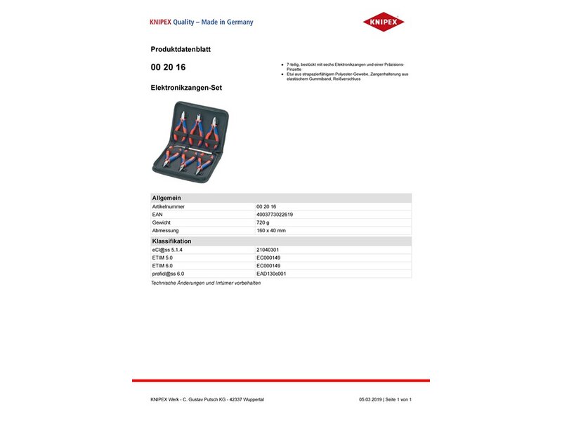 KNIPEX / Elektronikzangensatz 7-tlg.6 Zangen,1 Präzisionspinzette 