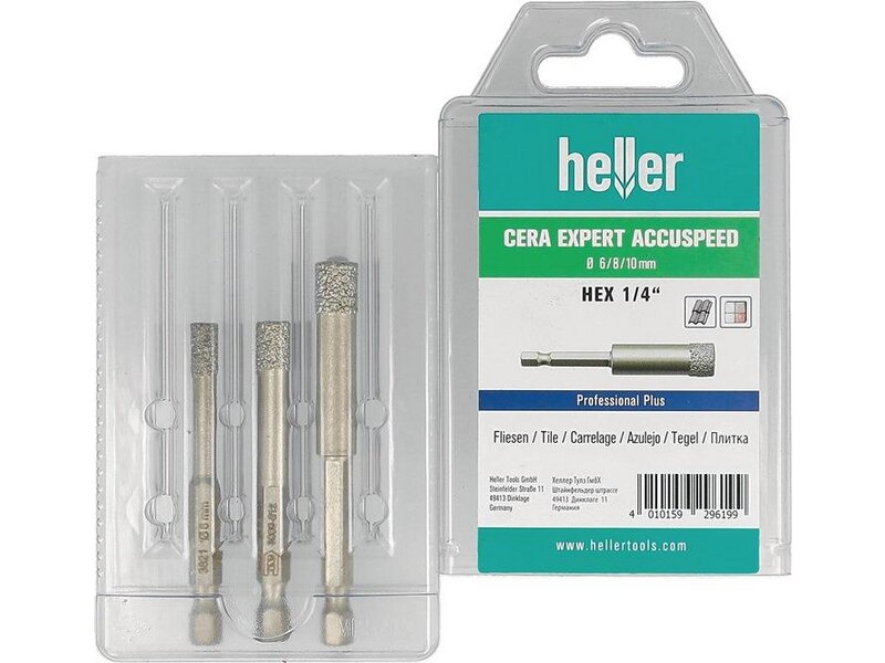 HELLER /Feinsteinzeugbohrer Cera Expert Accuspeed 3-tlg.D.6,8,10mm Schaft 6-kant 