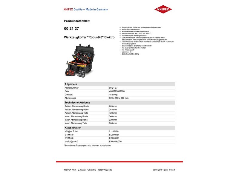 Werkzeugkoffer Robust45 Elektro 63-tlg.Koffer a.schlagfestem PP f.Elektriker 