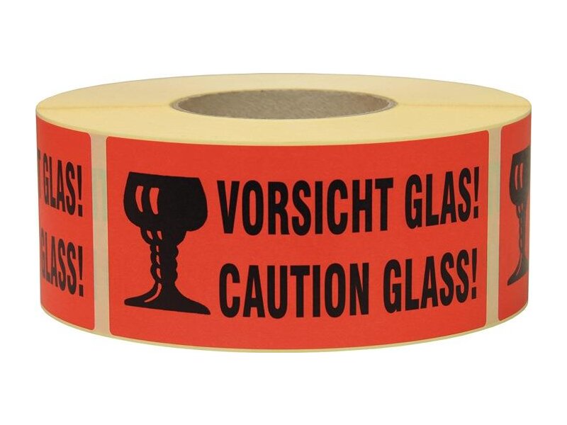 TRANSPAK / Hinweisetikett Vorsicht Glas L.145 mm,B.70mm rot 1000 St./Rolle 